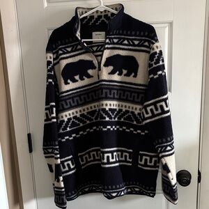 Old Navy Navy Blue and White Bear Pattern Zip Up Sweater